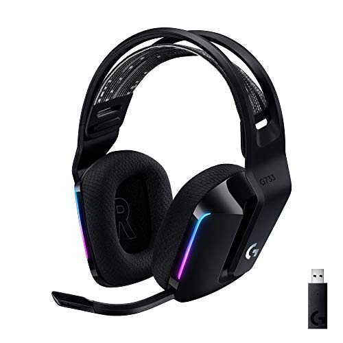 Logitech G733 Lightspeed Wireless Gaming Headset, Suspension Headband, Lightsync RGB, Blue VO!CE Mic, PRO-G Audio – Black,...