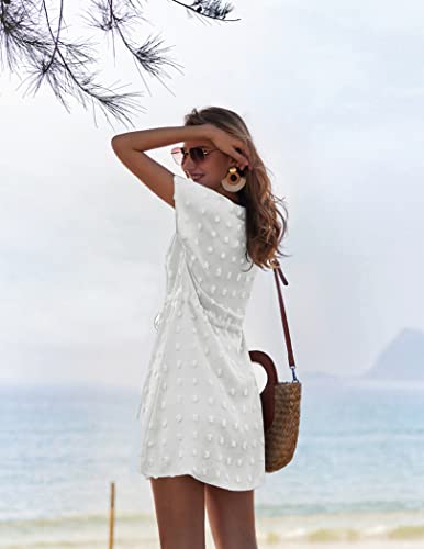 Ekouaer Womens Swimsuit Cover Up Swiss Dots Chiffon Bikini Beachwear Flowy Pom Pom Coverups