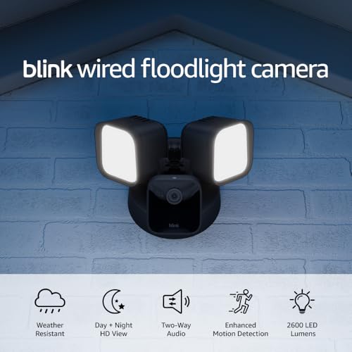 Blink Wired Floodlight Camera - Smart security camera, 2600 lumens, HD live view, enhanced motion detection, built-in sire...