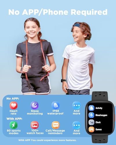 BIGGERFIVE Smart Watch for Kids, 1.8" Fitness Tracker Watch Pedometer, Heart Rate, Sleep Monitor, IP68 Waterproof, Calorie...