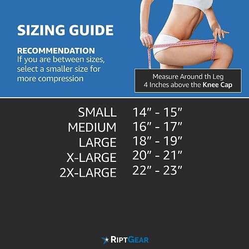 RiptGear Knee Compression Sleeve - Braces for Knee Pain - Compression for Arthritis, Meniscus Tear, Running, Walking - Sup...