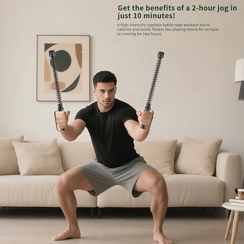2PCS Ropeless Battle Ropes – Portable Workout Ropes for Home Gym with Non-Slip Gloves, Low-Impact HIIT and Strength Workou...
