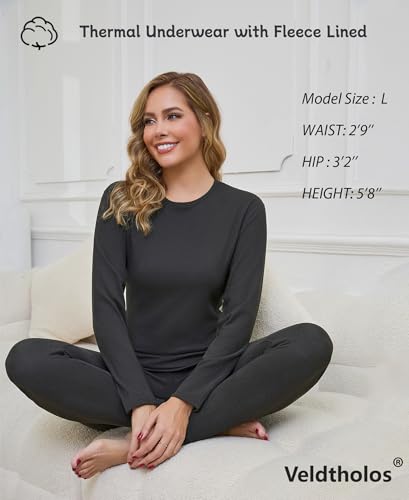Veldtholos 2 Set Thermal Underwear Set for Women Long Johns with Fleece Lined Base Layer Women Cold Weather Top Bottom