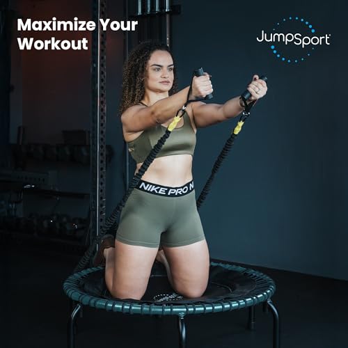 JumpSport 350 PRO Fitness Trampoline, Cardio Workout, No-Tip Arched Legs Home Gym Equipment, Adjustable Bungees & 60 Day T...