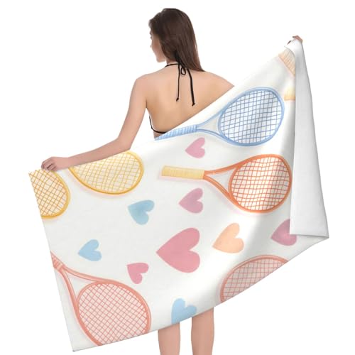 VANZEV Tennis Pattern Beach Towel Cute Sports Sand-Free Microfiber Bath Towel Ultra Soft Quick Dry Pool Towel Absorbent To...