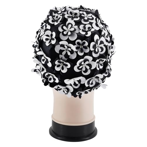 Medifier Vintage Floral Petal Swim Cap Bathing Hats for Women and Girls - Retro Elastic Swimming Turban with Flowers, Rhin...