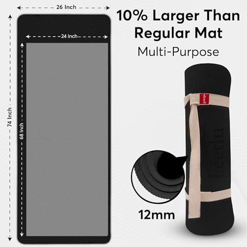 Feetlu Extra Thick 12mm Exercise Mat – Non-Slip, Joint-Friendly & Cushioned Fitness Mat for Yoga, Pilates & Floor Workouts...