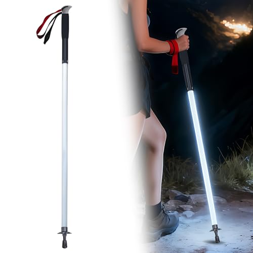 LED Light Safety Walking Stick, IP55 Waterproof Recharged Glowing Trekking Pole for Night Hiking, with SOS Mode & Ice-Brea...