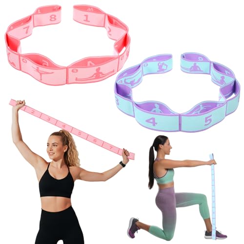 2PCS Elastic Yoga Stretching Strap with Loops, Stretch Strap for Dance, Gymnastics Stretching Ballet Dance Bands, Adjustab...