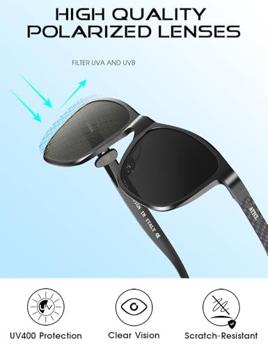 ATTCL Polarized Sunglasses Men for Driving: UV400 Protection Lightweight AL-MG Metal Rectangular Sun glasses Hiking Travel