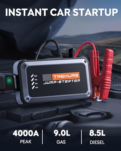 TREKURE Portable Car Battery Jump Starter 4000A 16800mAh Jump Box, Car Battery Jumper Starter Portable Jumper Cables for c...