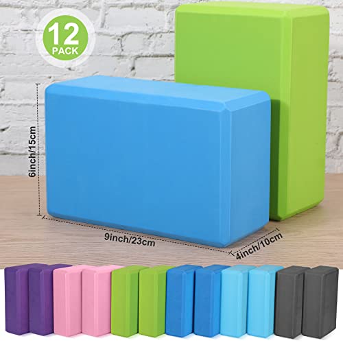 Wettarn 12 Pcs Yoga Blocks Bulk 9 x 6 x 4 Inch EVA Foam Supportive Yoga Brick Lightweight Soft Non Slip Gymnastic Blocks Y...