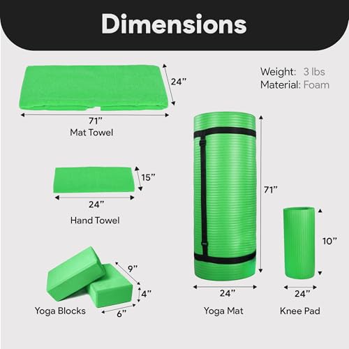 BalanceFrom 7-Piece Yoga Set with 71x24x0.5 Inches Extra Thick Mat and Carrying Sling – Includes 2 Blocks, Stretch Strap, ...