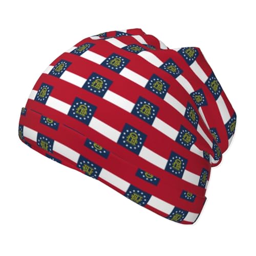 Georgia Flag Print Beanie Hat Soft Thermal Cap Winter Headwear for Cold Indoor Outdoor Activities Black