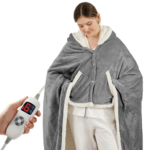 ESTINGO Wearable Heated Blanket Electric Throw, Heated Shawl with 6 Heating Levels and 1-4 Hours Auto Off, Heated Hoodie W...