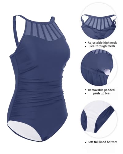 Holipick Women Tummy Control One Piece Swimsuit Modest Bathing Suit Full Coverage High Neck Swimwear