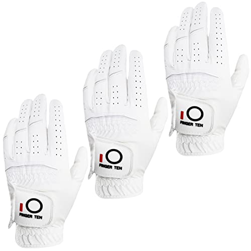FINGER TEN All Weather Grip Golf Gloves Men Value 3 Pack for Right Handed Golfer, Hot Wet Rain Grip & Comfort Soft Glove f...