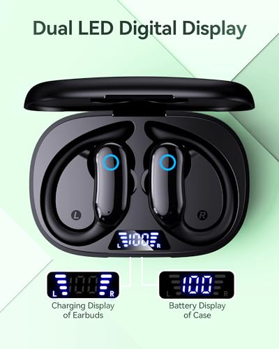 GNMN Active Noise Cancelling Ear Buds Wireless Earbuds 96hrs Playback Bluetooth Headphones Dual Battery Display Stereo Bas...