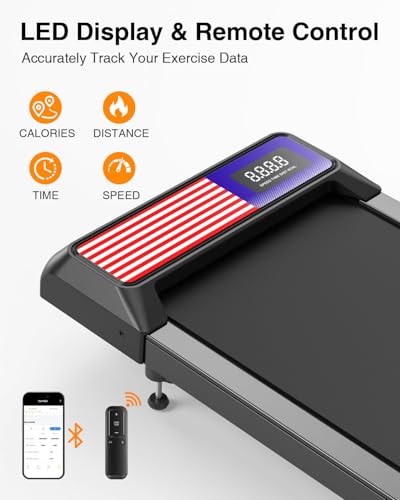 Walking Pad Treadmill with Handle Bar, 2.5 HP Portable Compact Under Desk Treadmills, 5.0 Speed Walking Pad with App, Smal...