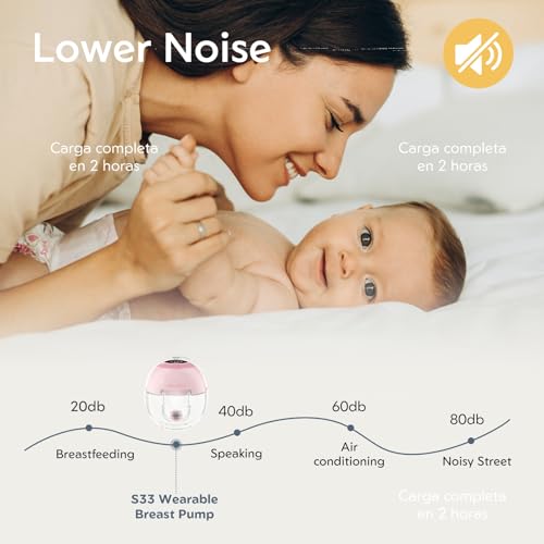 MomMed S33 Wearable Breast Pump with Case, Ultra-Quiet in-Bra Pump for Work & Night, One-Tap Pause, Night Light, Leakproo...