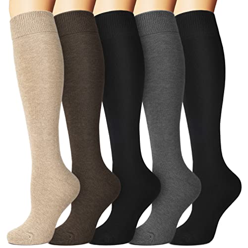 we fleece 5 Pairs Warm Knee High Socks for Women-Thermal Cotton Socks for Hiking,Work,Winter,Gifts