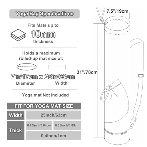 ESVAN Yoga Mat Bag with Multi Pockets Drawstring Yoga Mat Carrier Pilates Exercise Multi-Functional Storage Bag