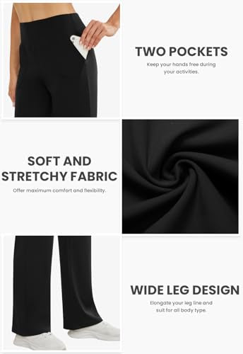COPYLEAF Wide Leg Pants Woman High Waist Yoga Pants with Pockets Loose Stretch Dress Work Sweatpants Casual Lounge