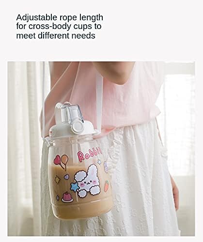 PEXIZUAN Kawaii water bottle big belly cup big water bottle cute travel cup strap straw cup(grey,1300ML)