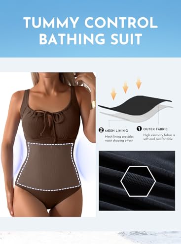 Aleumdr Womens Textured One Piece Swimsuit Tummy Control Bathing Suit with Bow Tie Knot Cutout Ruching Swimwear