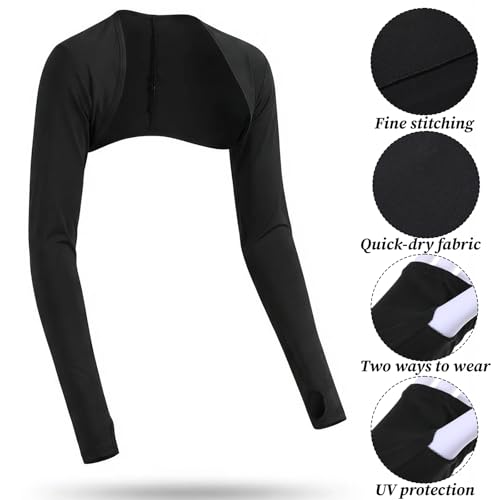 Aeaocvo 2 Pack Arm Sleeves for Women, Cooling Sun Protection Shawl Arm Covers with Finger Holes, Black Cooling Sleeves for...