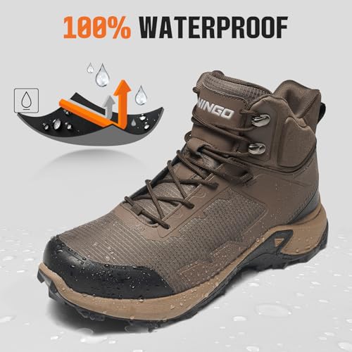 NINGO Men's Hiking Boots, Waterproof All-Terrain Hiking Shoes, Breathable Lightweight Outdoor Ankle Boots for Trekking, Ba...