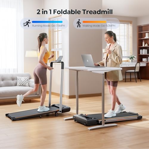 Foldable Treadmill with 7% Incline, 2.5HP Portable Under Desk Walking Pad with 0.6-7.5MPH, Handle, Remote and App Control,...