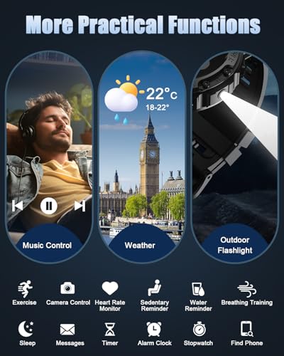 Military Smart Watches for Men(Answer/Make Calls), 1.39" HD Fitness Watch, 24/7 Heart Rate Sleep Monitor, Smart Watch for ...