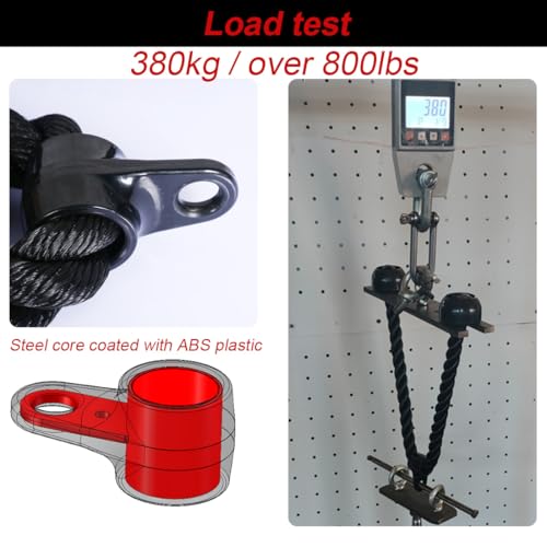 Tricep Rope 27 & 36 inches 2 Colors Fitness Attachment Cable Machine Pulldown Heavy Duty Coated Nylon Rope with Solid Rubb...