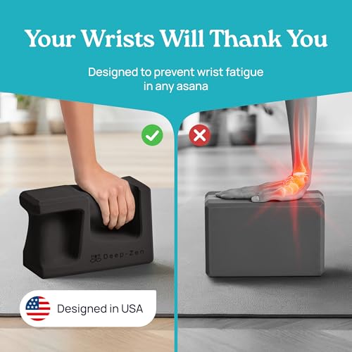 Deep-Zen PRO Yoga Blocks | Ergonomic Yoga Block 2 Pack for Wrist Comfort and Support | EVA Foam Exercise Blocks, 2x Knee P...