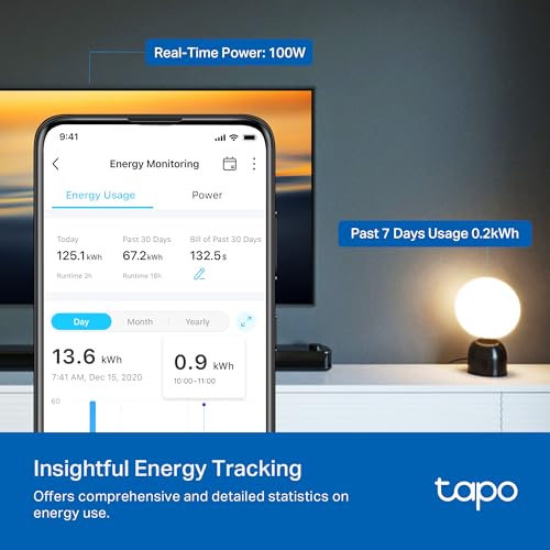 TP-Link Tapo Smart Plug Mini, Matter Compatible, Compatible with Alexa, Google Home & Samsung SmartThings, Energy Monitori...