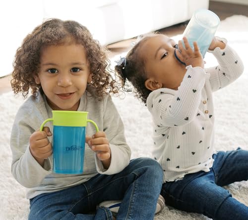 Dr. Brown's Milestones Straw to 360° Cup Set, Convertible Toddler Training Cup Set with Interchangeable Silicone Straw and 360 Degree Cup Lids, Blue Green, 10 oz/300 mL, BPA Free, 9m+, 2 Pack