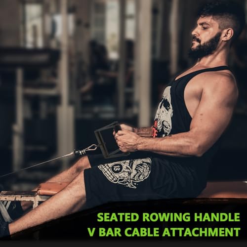 Howffite Double D Row Handle Cable Attachment for Weight Workout, Steel with Non-Slip Rubber Grip (Black)