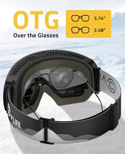 CVLIFE Ski Goggles OTG, Snow/Snowboard Goggles for Men, Women & Youth - Magnetic Lens, Frameless, 100% UV400 Protection