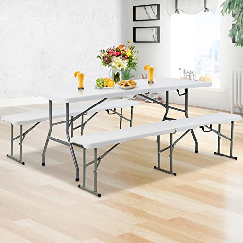 Goplus 6ft Folding Table, Indoor Outdoor Foldable Plastic Folding Tables, Heavy-Duty Rectangular Fold Up Table w/Handle, P...