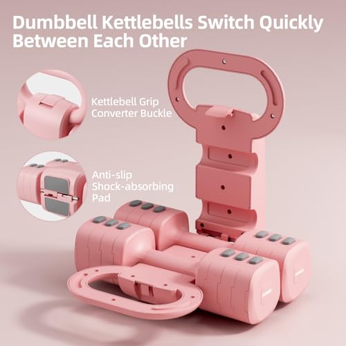Lightweight Adjustable Dumbbell Kettlebell Set - 4 in 1 Free Weight Set with Kettlebell Grip Converter, Each 2.2 3.3 4.4 ...