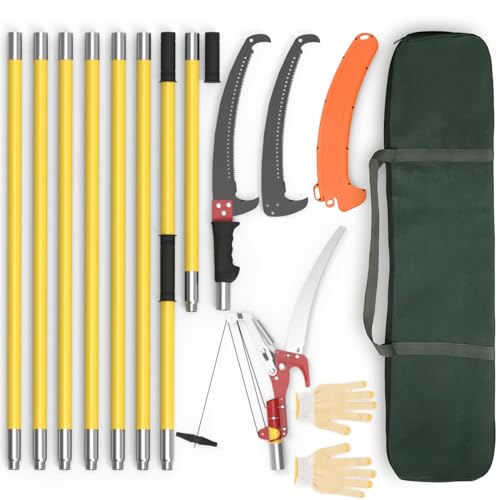 Pole Saws for Tree Trimming, 7.3-27 ft Extendable Tree Trimmers Long Handle Pruner, Sharp Steel Blade and Scissors High Br...