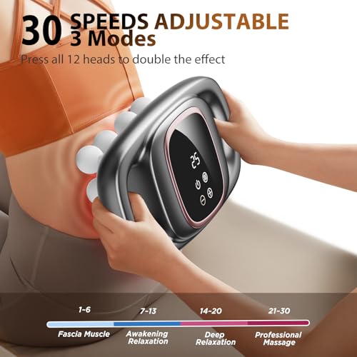Trvtve 12-Head Massage Gun, 3 Modes, 30 Intensity Levels, Electric Deep Tissue Massager for Body Muscle Pain Relief, Valen...