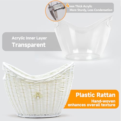 Lexenic Ice Bucket with Handle Hole, Woven and Acrylic Double Layer Basket Design, 4L Champagne Wine Ice Bucket for Cockta...