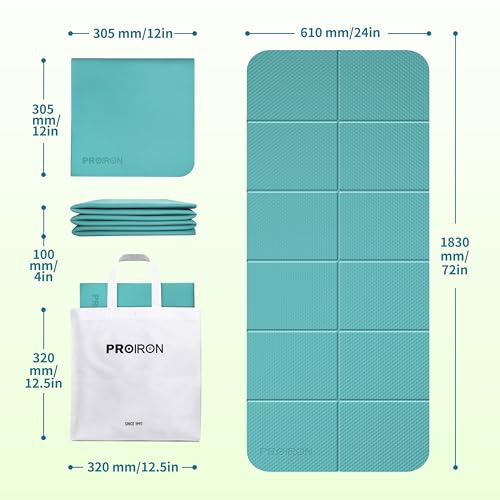 PROIRON Foldable Yoga Mat 0.24"/0.16" for Home Workout & Travel, Non Slip Travel Yoga Mats with Carry Bag, Packable Yoga M...