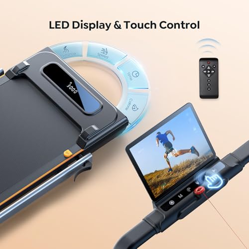 Foldable Treadmill with 7% Incline, 2.5HP Portable Under Desk Walking Pad with 0.6-7.5MPH, Handle, Remote and App Control,...