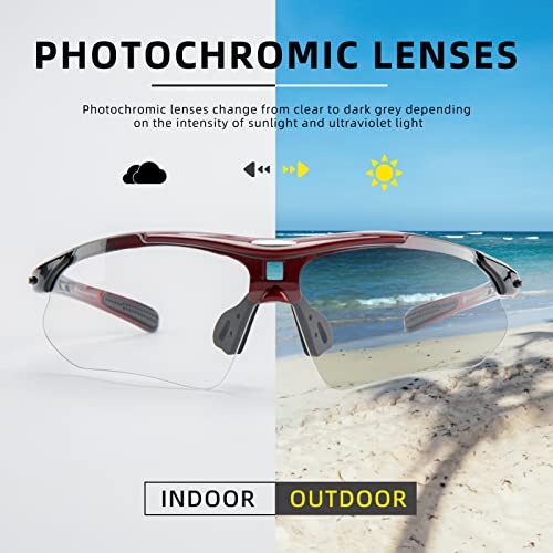 ROCKBROS Photochromic Sports Sunglasses Mens Pickleball Glasses Cycling Glasses MTB Sunglasses, with Removable Elasctic Band