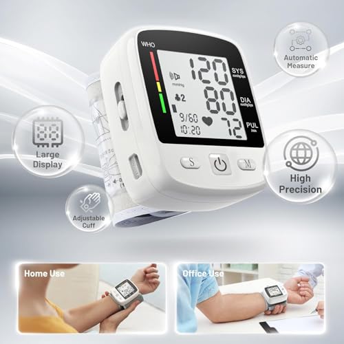 Blood Pressure Monitor Digital Wrist BP Machine Automatic Adjustable Cuff (5.3 to 7.7 in) with 2 Users 180 Memory Voice Br...