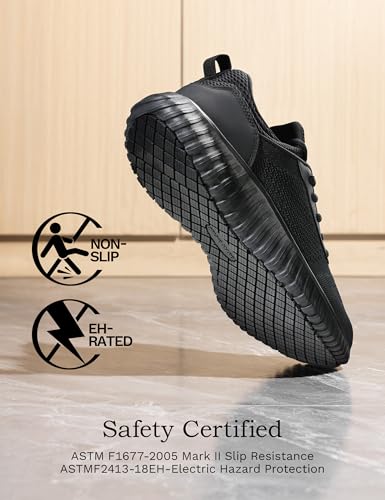 Bruno Marc Men's Non Slip Work Shoes Walking Zapatos Trabajo Black & Lightweight Sneakers Food Service Chef Kitchen Restau...