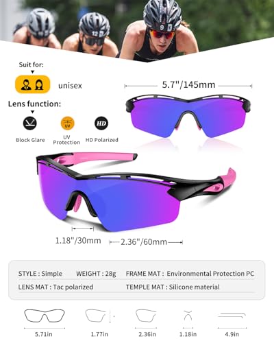 Rosemal Sports Sunglasses Polarized Cycling Sunglasses Running Driving Fishing Hiking for Men Women UV400 TAC TR90